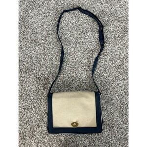 J.Crew Canvas Crossbody Bag Turn Lock Closure Navy Trim Small